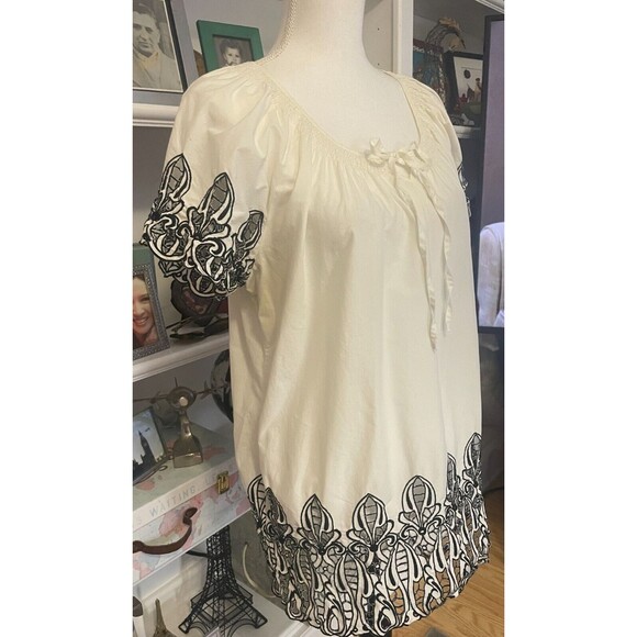 Soho Look 100% cotton peasant blouse with embroidery-style sleeves and hem sz L - Picture 4 of 8